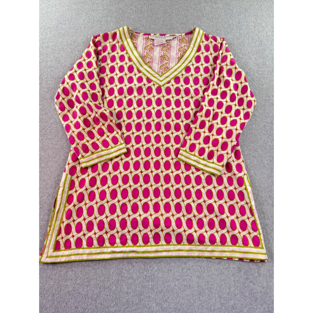 Gretchen Scott Designs Pink Lime Green Geometric Cotton Tunic Top Women Small - Picture 1 of 11